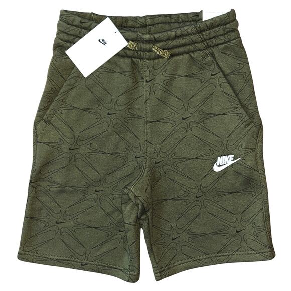 NWT Nike Big Kids' Swoosh Pattern Green & Black Terry Shorts Boy's Medium - Picture 1 of 7